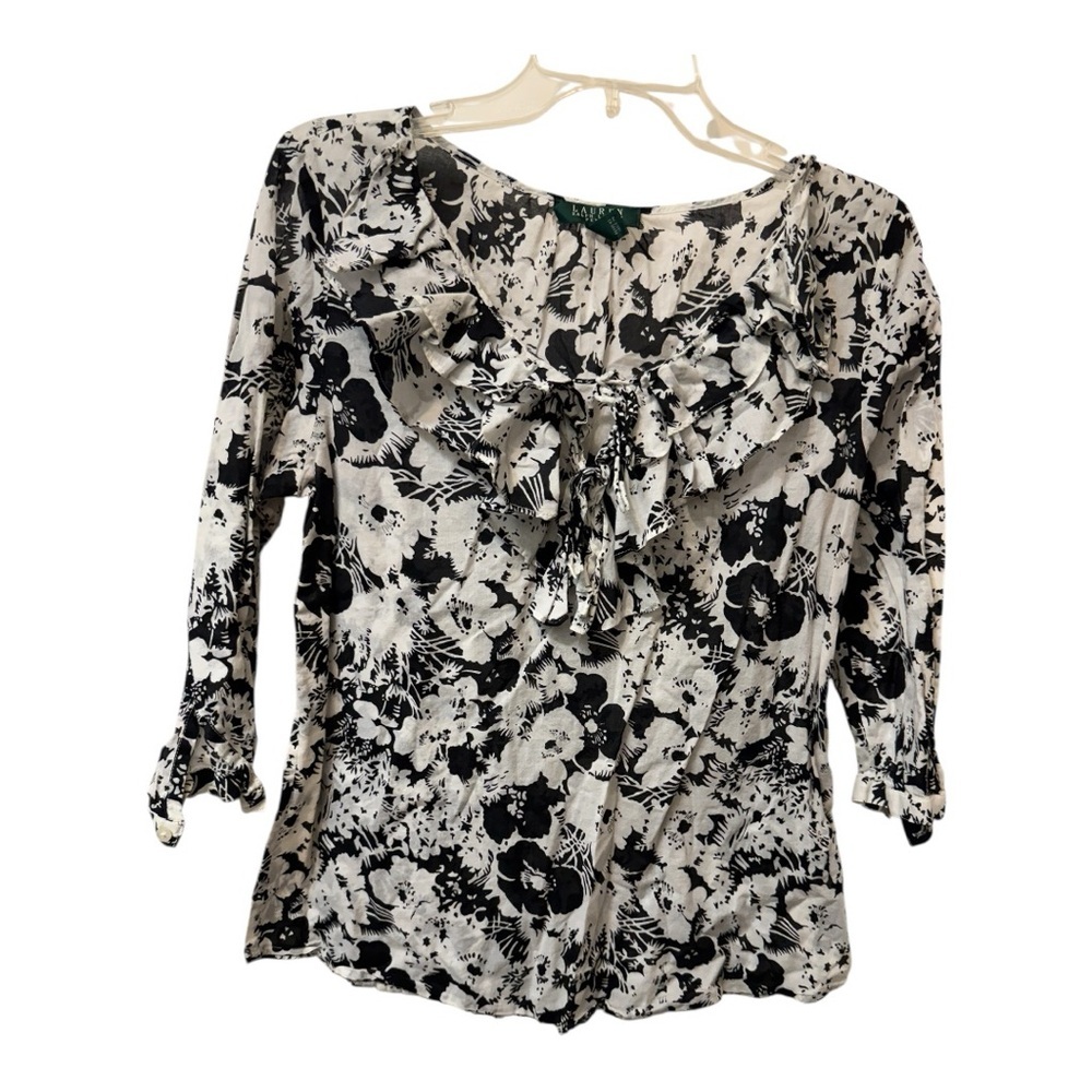 Ralph Lauren Monochrome Floral Blouse. Size PL